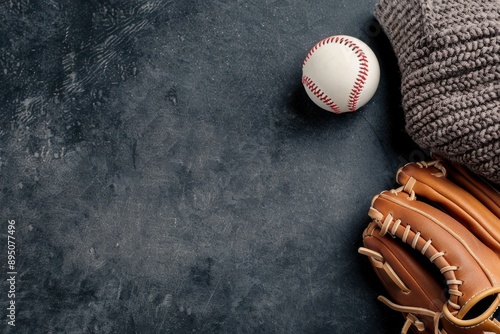 Baseball Glove and Ball on Field