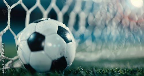Soccer Ball In Goal Net At Sunset