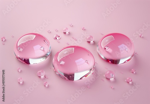Pink and Blue Water Drops on Pink Surface