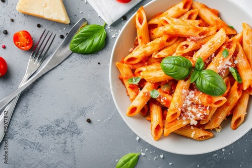 Penne Pasta With Tomato Sauce and Basil