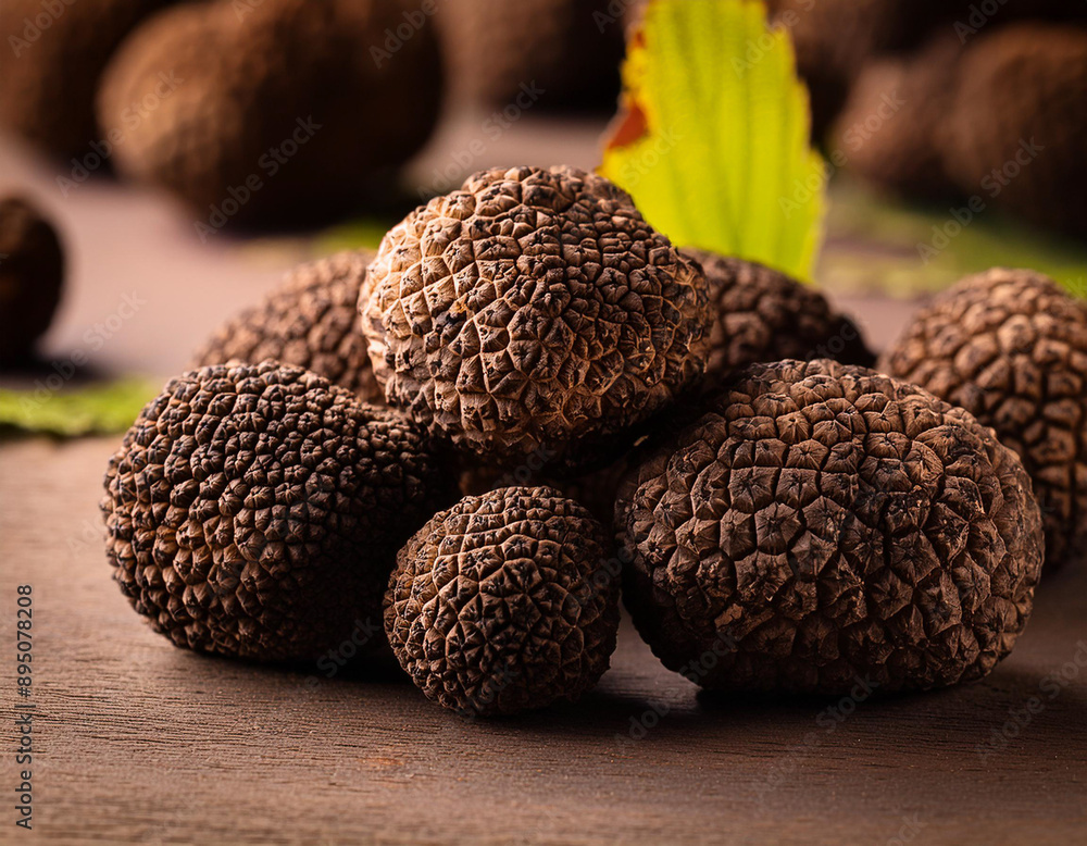 Close-up with a group of truffles on the table Close-up with a group of truffles on the table