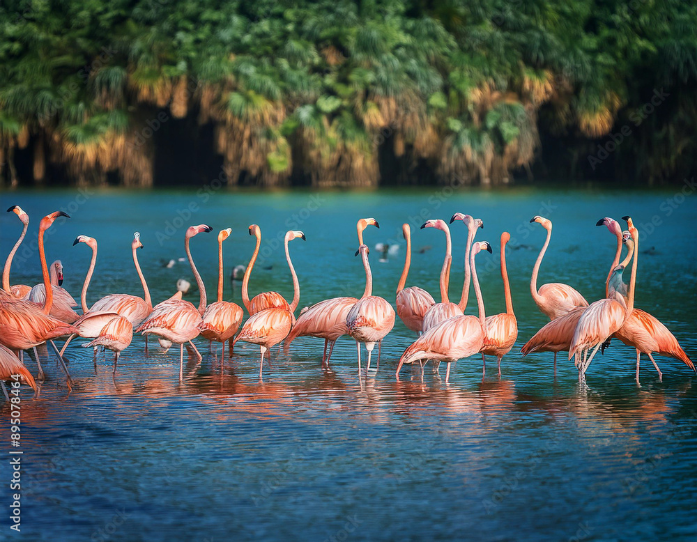 Obraz premium group of flamingos in the lake