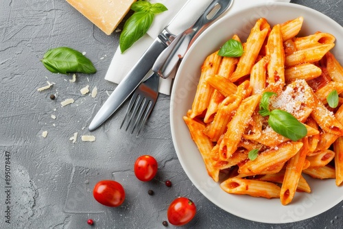 Penne Pasta With Tomato Sauce and Basil