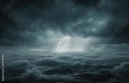 Rain and Lightning Storm Over Water