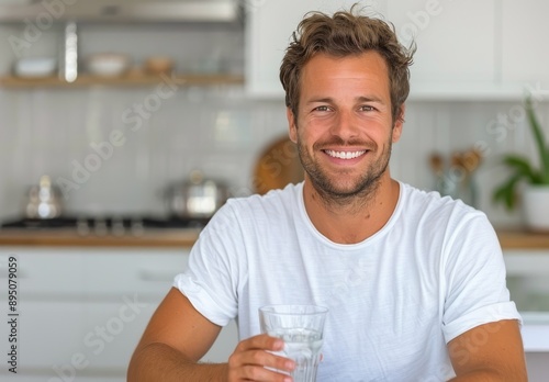 Man Drinking Water in Kitchen