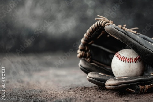 Baseball Glove and Ball on Field