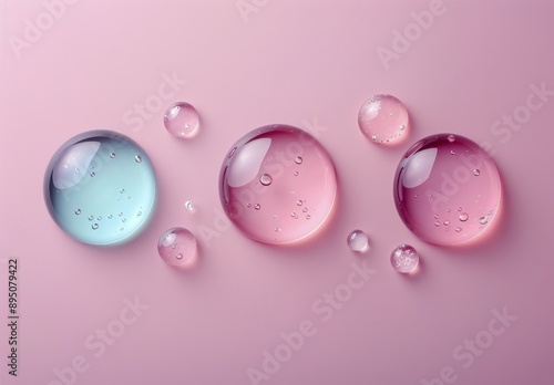 Pink and Blue Water Drops on Pink Surface