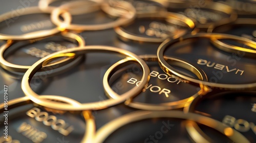 Wallpaper Mural artistic shot of a series of interconnected golden rings, each labeled with a financial term, symbolizing a networked budget strategy Torontodigital.ca