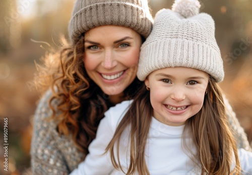 Mother and Daughter Smiling in Winter
