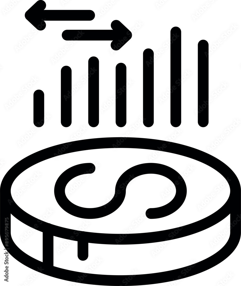 Dollar coin is increasing in value with upward trend arrows symbolizing positive financial growth