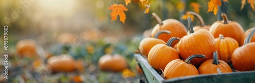 Pumpkins In A Wheelbarrow On A Fall Day