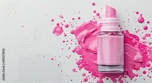 Pink Nail Polish Spills on White Background