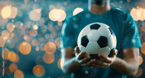 Man Holding Soccer Ball in Front of Lights