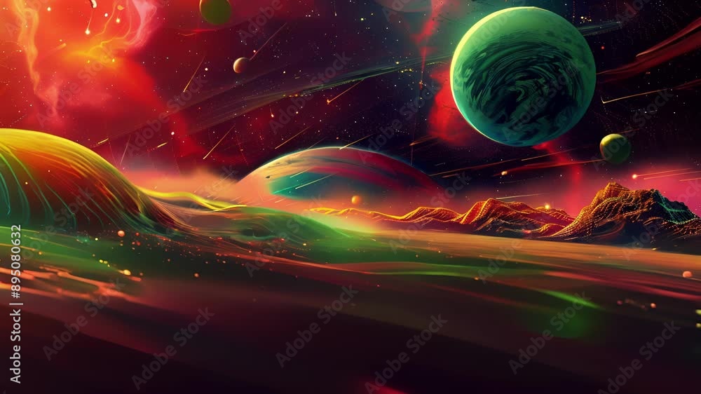 A futuristic space landscape resembling a digital art piece with layers of bold patterns bright colors and geometric elements in a mesmerizing display. A futuristic space landscape resembling a digital art piece with layers of bold patterns bright colors and geometric elements in a mesmerizing display.