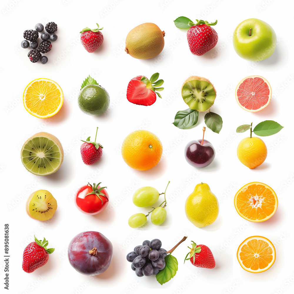 Fruit set. Orange, banana, pineapple, kiwi, lemon, strawberry Fruit set. Orange, banana, pineapple, kiwi, lemon, strawberry