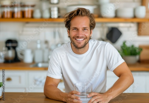Man Drinking Water in Kitchen