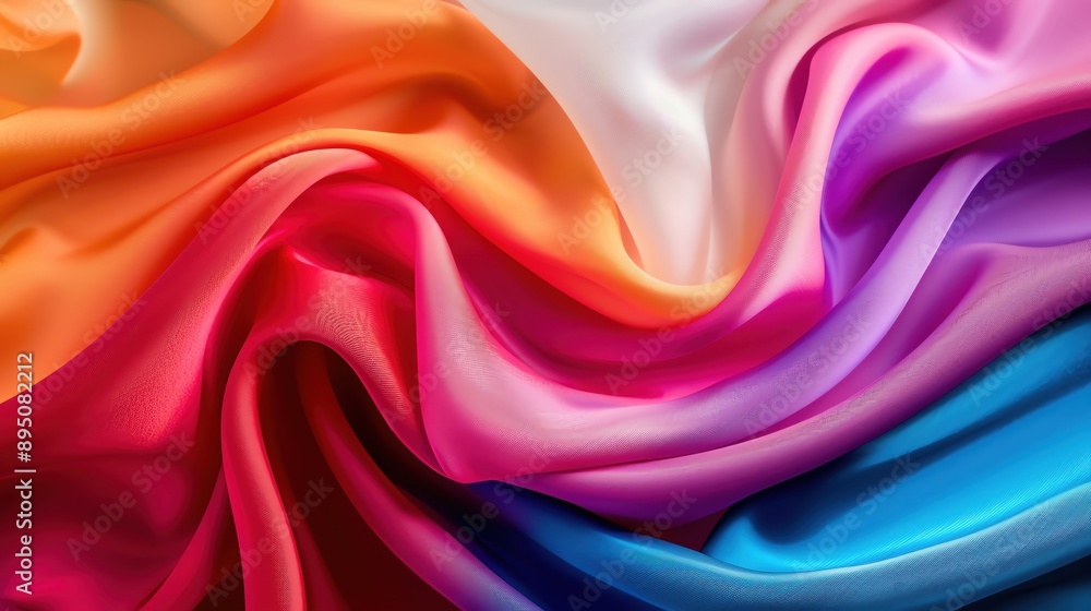 Fototapeta premium Vibrant silk fabric flowing elegantly, showcasing a rich spectrum of colors, perfect for backgrounds and creative designs.