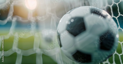 Soccer Ball In Goal Net At Sunset