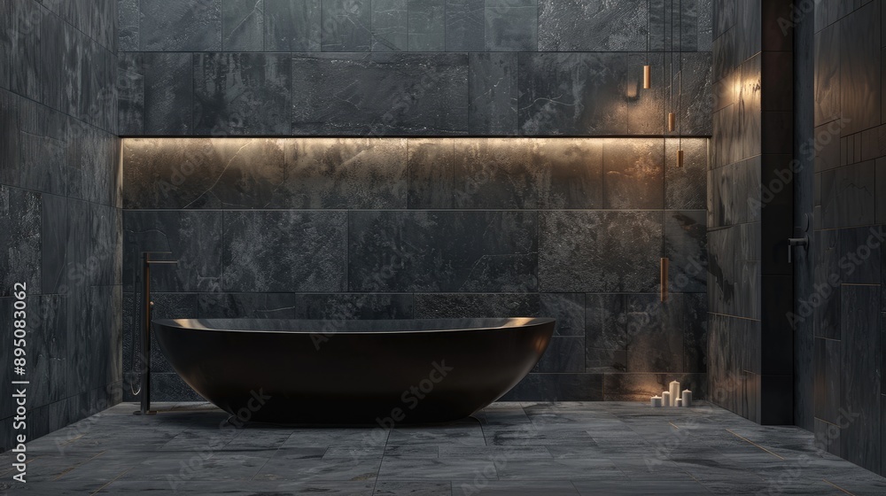 Contemporary dark grey bathroom with granite tiles Contemporary dark grey bathroom with granite tiles