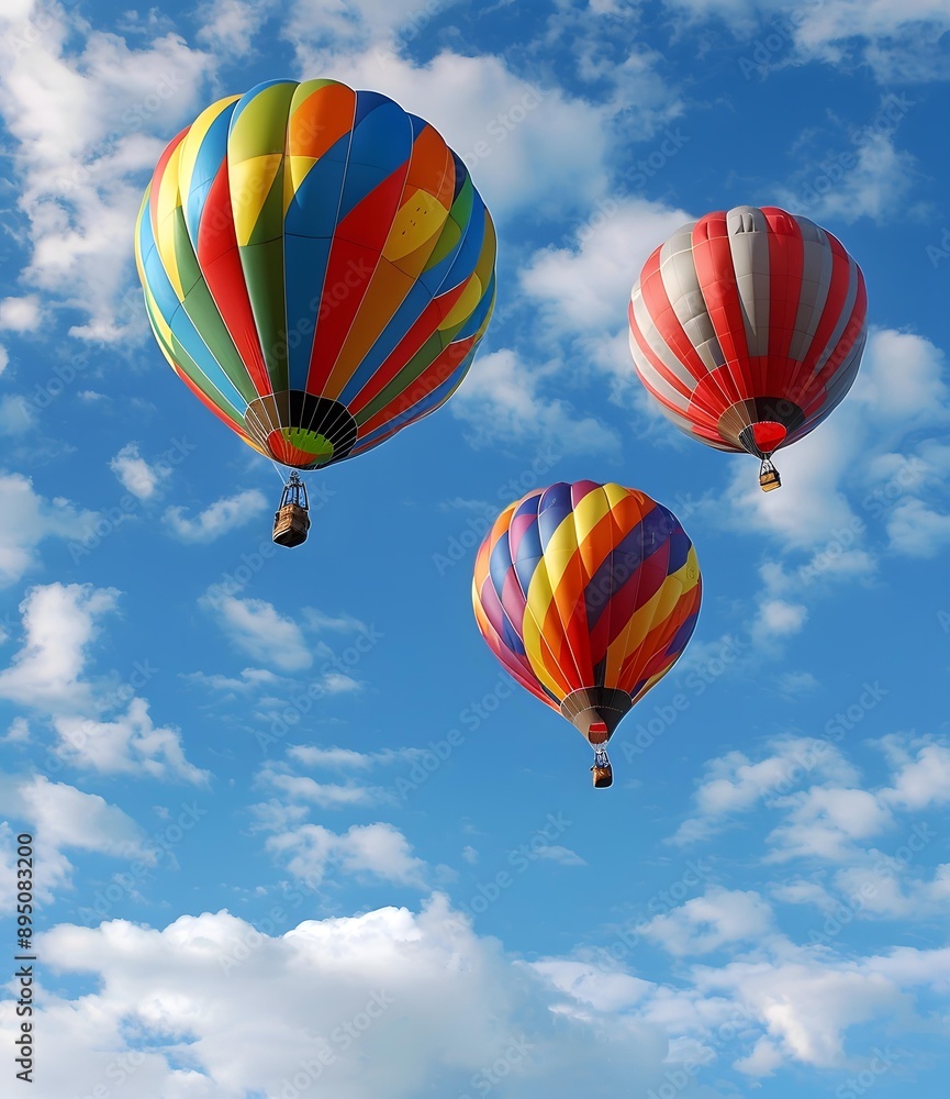 Naklejka premium Colorful Hot Air Balloons Floating in Blue Sky