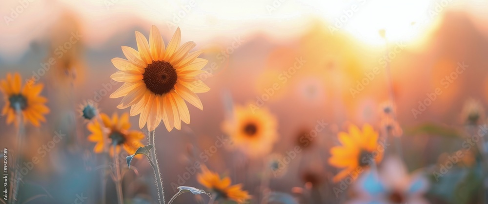 Obraz premium Single Sunflower at Sunset