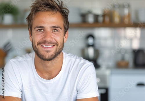 Man Drinking Water in Kitchen