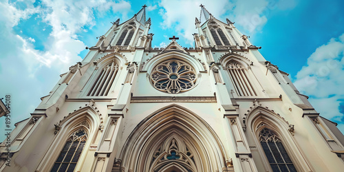 Neo-Gothic Church with Flying Buttresses and Spires photo