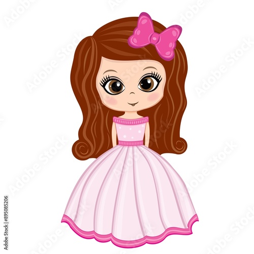 An illustration of a princess in a pink dress