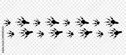 Footpath trail of animals. Mouse paws. Mouse paws walking randomly print vector isolated on checkered background.