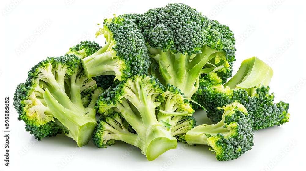Fresh green broccoli florets isolated on white background. Healthy organic vegetable ingredient. Fresh green broccoli florets isolated on white background. Healthy organic vegetable ingredient.