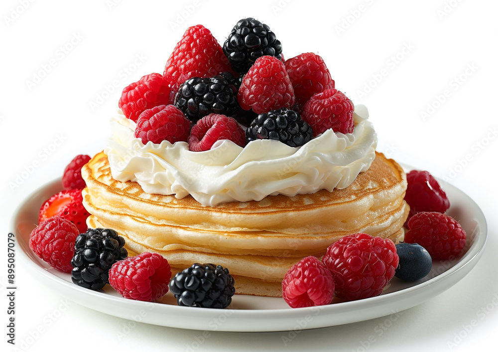 Stack of Pancakes with Berries and Whipped Cream Stack of Pancakes with Berries and Whipped Cream