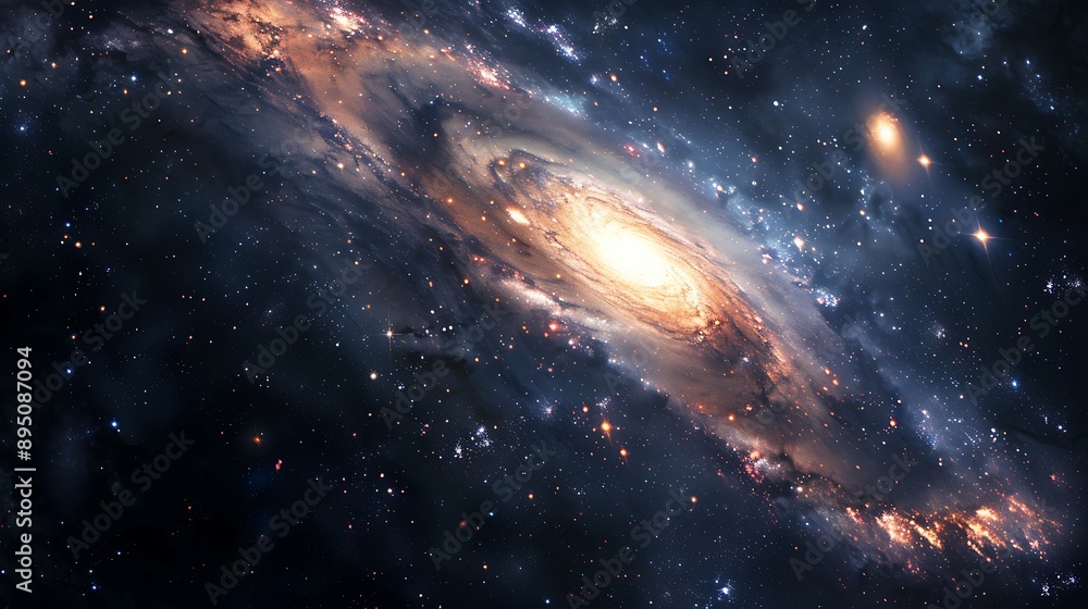 Obraz premium mesmerizing galaxy with stars, nebulae, and deep space colors, detailed and ethereal, perfect for a captivating wallpaper,