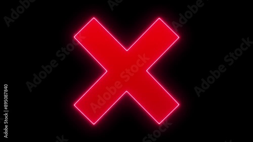 large red x appears on a black background and flashes neon around