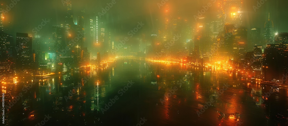 Night Cityscape with Fog and Reflections Night Cityscape with Fog and Reflections