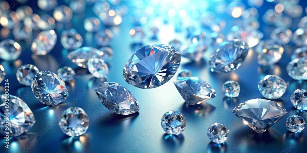 Brilliant Diamonds on a Blue Background, 3D Render, Gemstone, Sparkle, Luxury ,diamond, jewelry Brilliant Diamonds on a Blue Background, 3D Render, Gemstone, Sparkle, Luxury ,diamond, jewelry