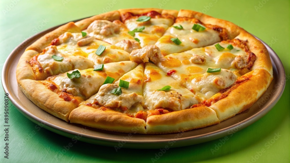 Closeup of Cheesy Pizza with Green Onion Garnish, Pizza , Food , Appetizer, Italian Closeup of Cheesy Pizza with Green Onion Garnish, Pizza , Food , Appetizer, Italian
