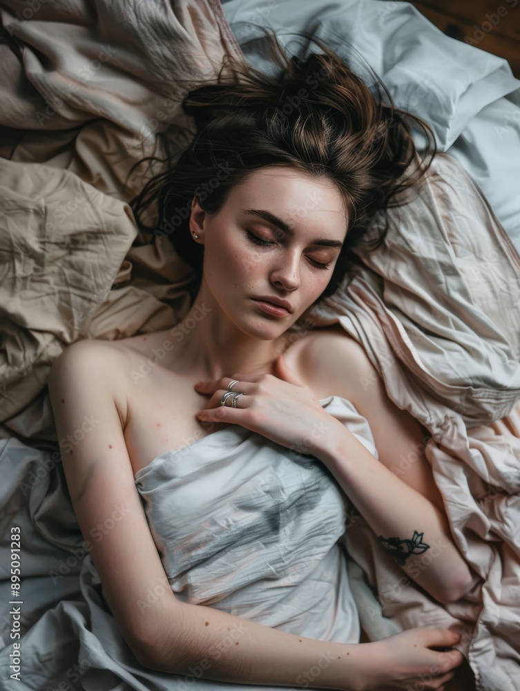 Fototapeta premium Woman Sleeping Peacefully in Bed