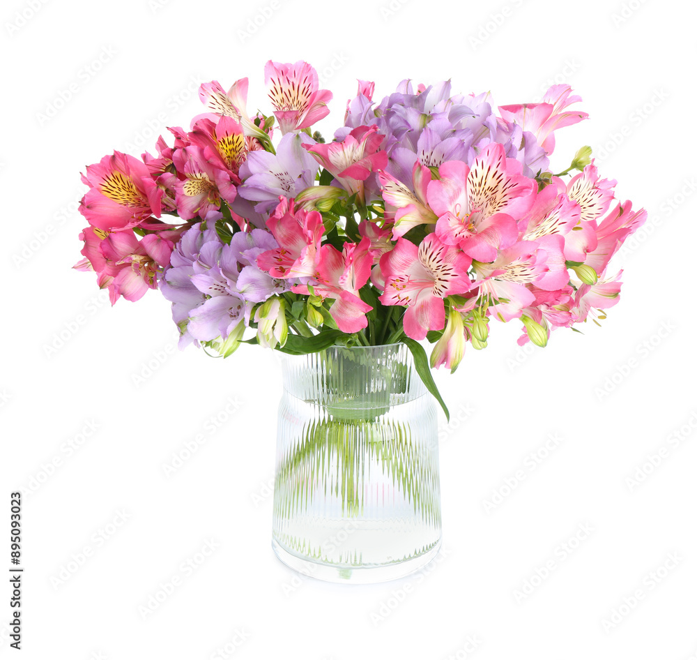 Obraz premium Beautiful alstroemeria flowers in vase isolated on white