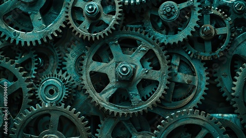 Wallpaper Mural Close-up of a pile of different gears with metallic tint. Abstract technical background. Illustration for banner, poster, cover, brochure or presentation. Torontodigital.ca