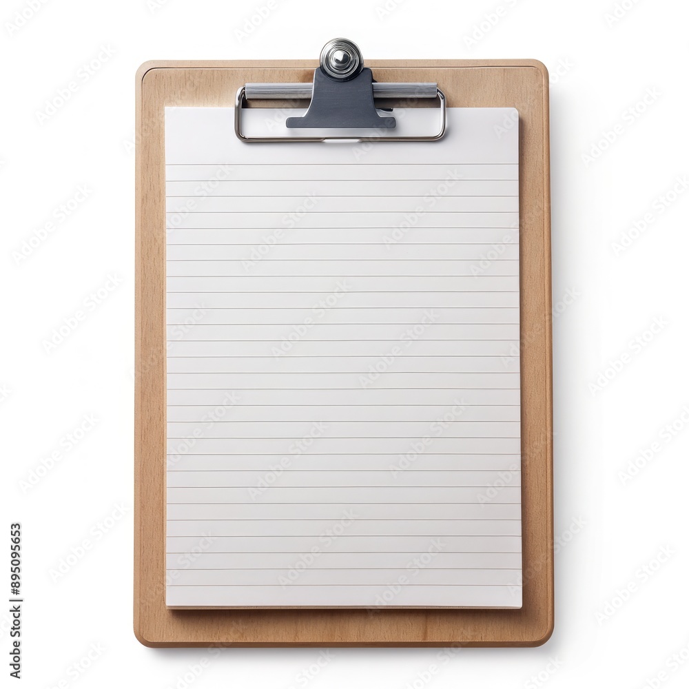Wooden Clipboard With Lined Paper on White Background. Generative AI Wooden Clipboard With Lined Paper on White Background. Generative AI