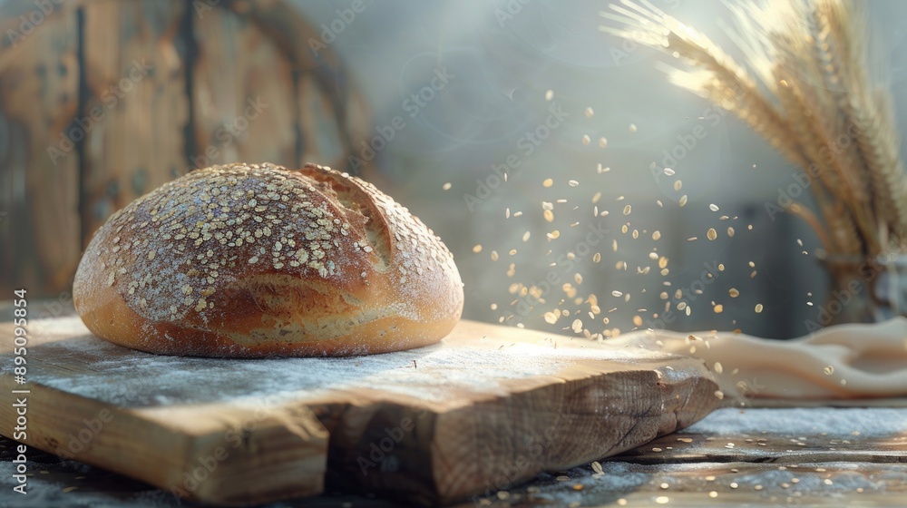 Bread on a wooden table, background oat concept design, autumn landscape Bread on a wooden table, background oat concept design, autumn landscape