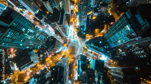 Wallpaper Mural Top-down view of a bustling cityscape at night, illuminated by bright lights Torontodigital.ca