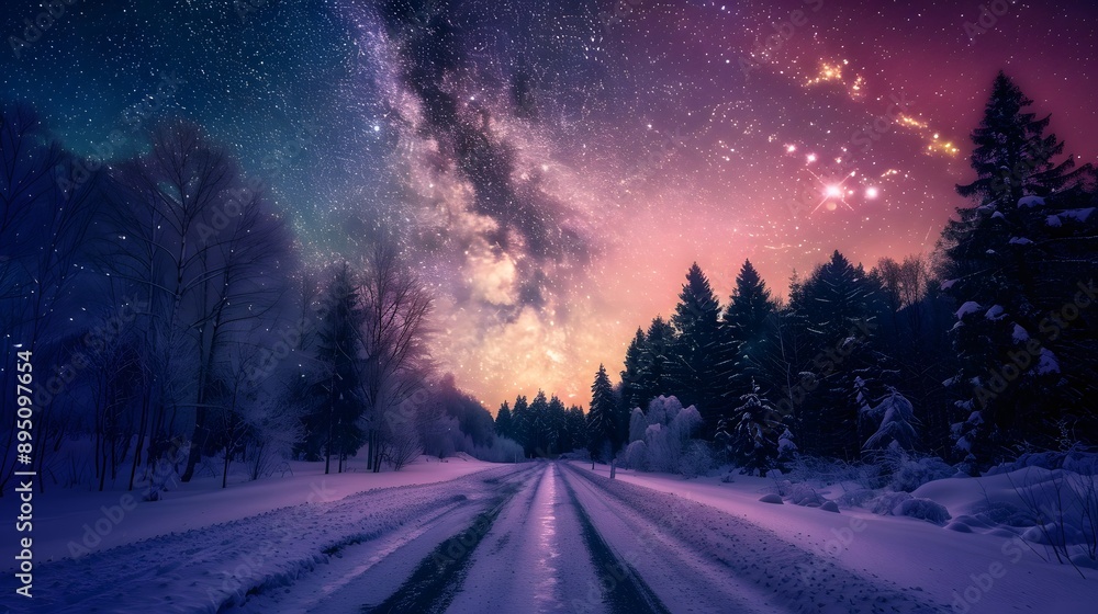 A long road leading to the horizon in winter. A long road leading to the horizon in winter.