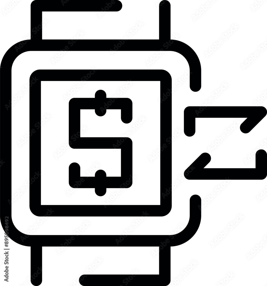 Line icon of a smartwatch sending a wireless mobile payment Line icon of a smartwatch sending a wireless mobile payment