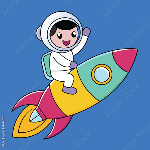 Cartoon Astronaut Riding a Rocket Vector Design