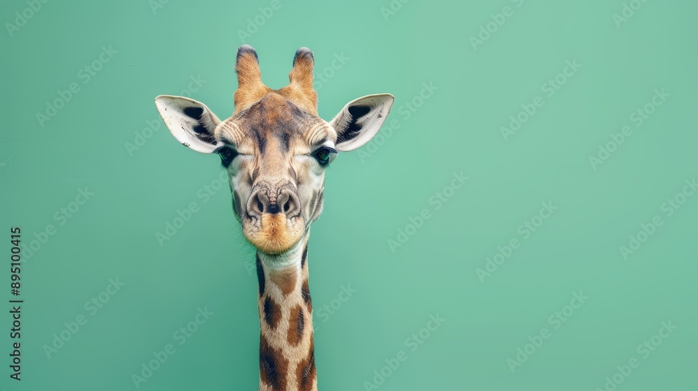 Obraz premium Giraffe head against green background