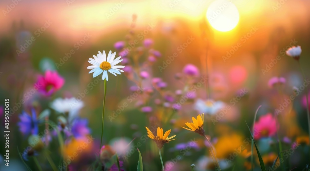 Fototapeta premium Sunset Over Wildflowers