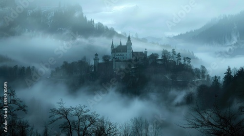 Castle in the foggy valley with a mystical atmosphere. © Timeless Touch