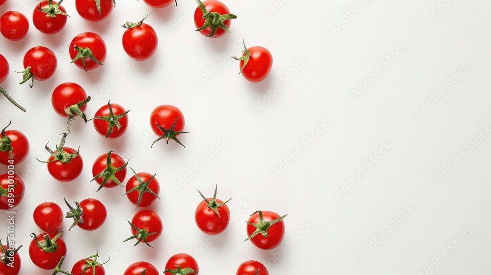 Cherry tomatoes on white background with space for text Cherry tomatoes on white background with space for text
