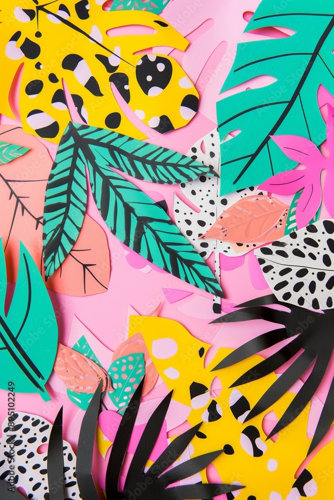 vibrant collection of paper cut-out leaves, arranged in an overlapping pattern vibrant collection of paper cut-out leaves, arranged in an overlapping pattern